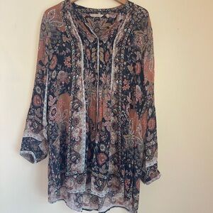 Soft Surroundings 1X Boho Paisley Floral Peasant Blouse Romantic Cottagecore Top
